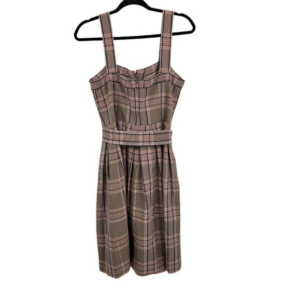 Gal Meets Glam Madison Tie Front Dress Retro 60s Apron Pinafore Plaid Pink Sz 10 - Picture 10 of 14